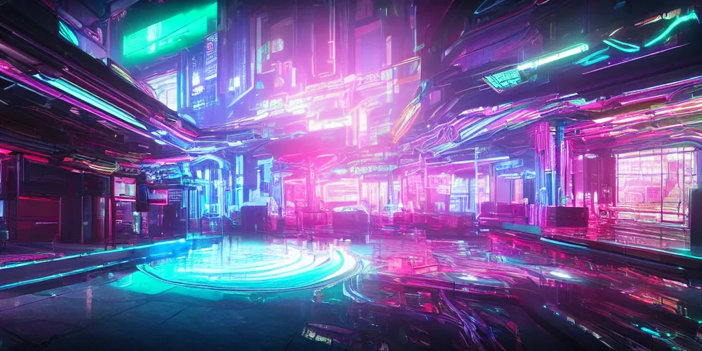 Prompt: a seamless HDRI of highly detailed circuitry and neural pathways in rainbow hues, cyberpunk, unreal engine 4K,