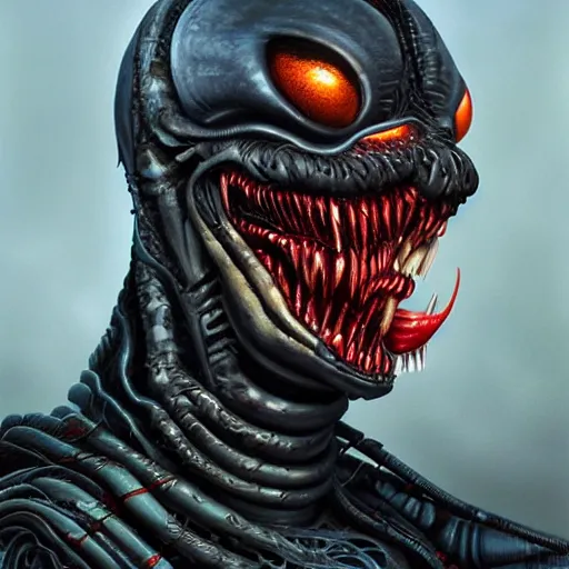 Prompt: Lofi Giger Scorn portrait of Venom Pixar style by Tristan Eaton Stanley Artgerm and Tom Bagshaw