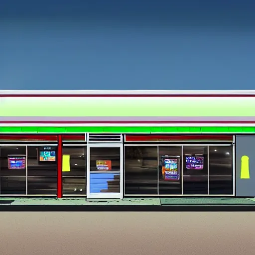 Prompt: the outside of a convenience store located on an asteroid in space