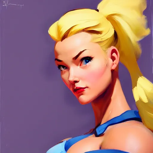 Image similar to Greg Manchess portrait painting of Cammy White as Overwatch character,, wacky, medium shot, asymmetrical, profile picture, Organic Painting, sunny day, Matte Painting, bold shapes, hard edges, street art, trending on artstation, by Huang Guangjian and Gil Elvgren and Sachin Teng