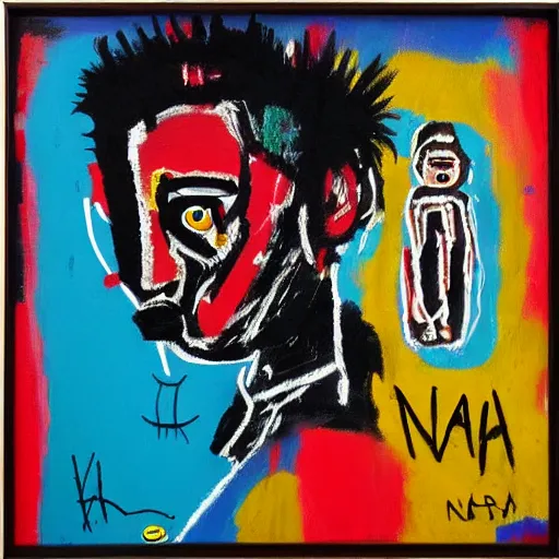 Image similar to robert nava paintings in the style of jean michel-basquiat