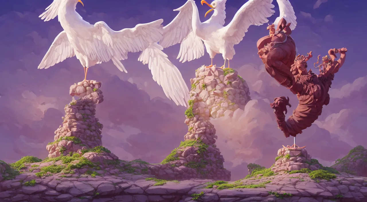 Prompt: painting of hiperborea seagull statue and hill valley Nordic temple of olympus glory hogweed plant grow flower ,in marble incrusted of legends heartstone official fanart behance hd by Jesper Ejsing, by RHADS, Makoto Shinkai and Lois van baarle, ilya kuvshinov, rossdraws global illumination