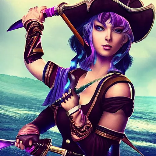 Image similar to a swashbuckling pirate with iridescent!!!! skin!!!!!, she is holding melee weapons