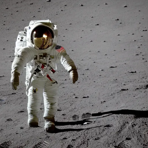 Prompt: An astronaut posing for a photo on the moon with a wormhole behind him swallowing light, matter, and the earth. HDR. dynamic light. space shuttle photography