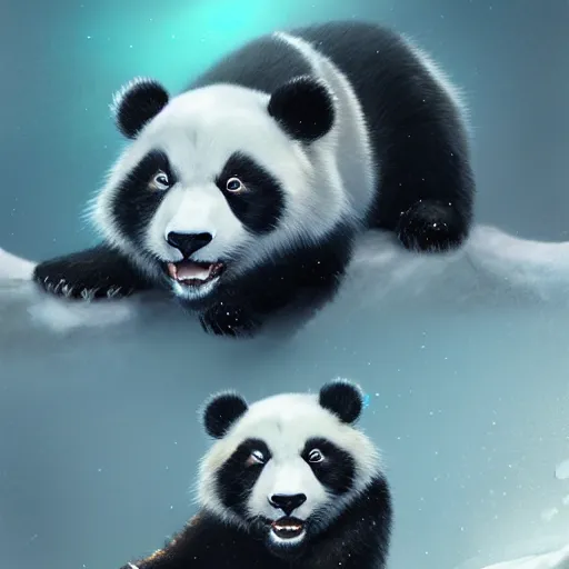 Prompt: Ice Panda, trending on artstation, ultra detailed, 8k, character illustration by Greg Rutkowski, Thomas Kinkade.