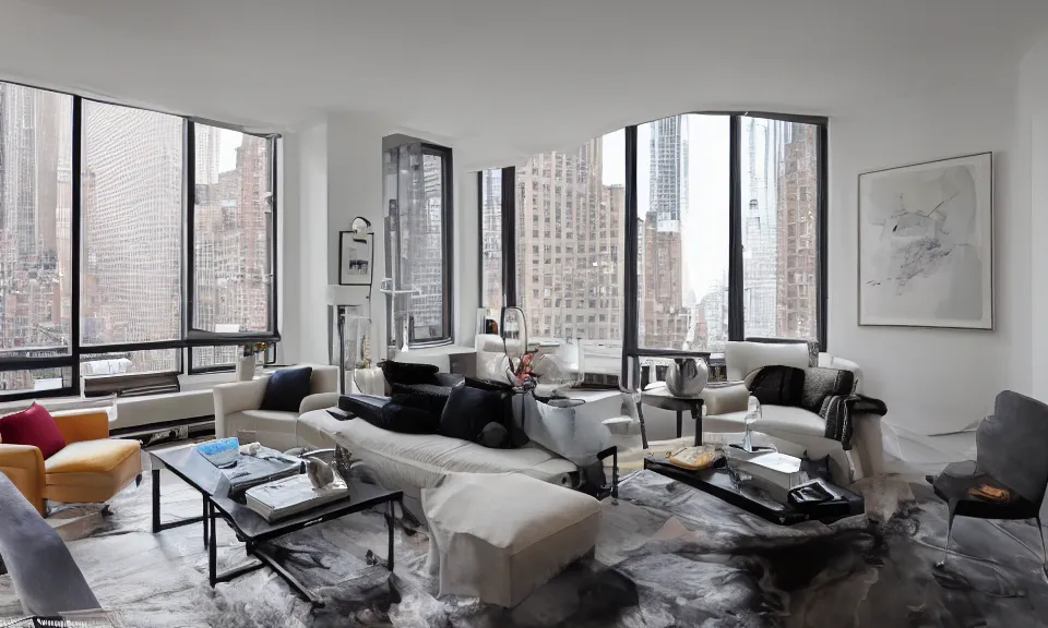 Prompt: interior shot of an apartment in new york city, modern interior