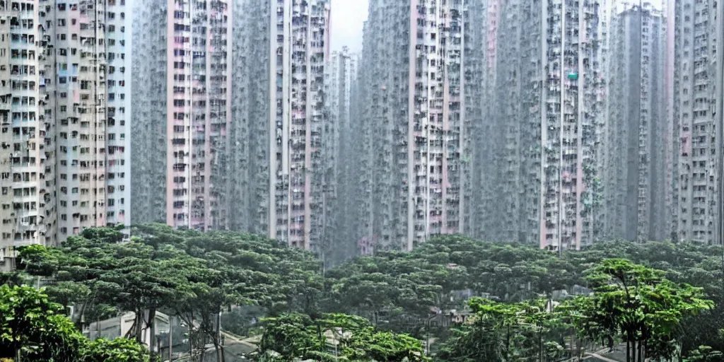 Prompt: a beautiful realistic image from old apartment buildings with airco in hong kong in the future