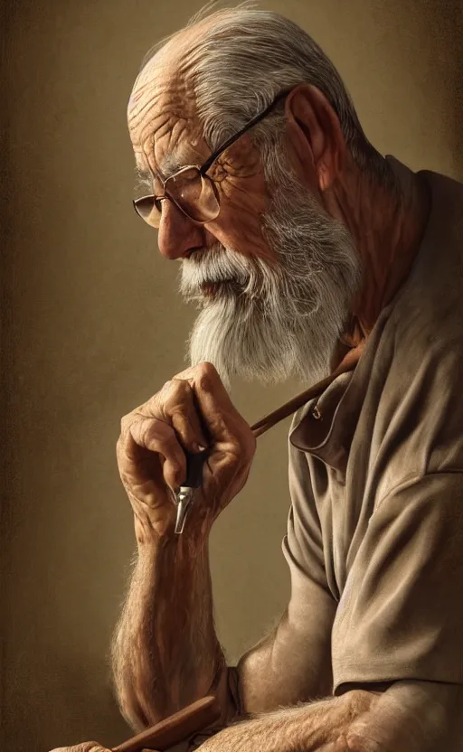Image similar to old man doing hard work, do what we can, then leave it to god, d & d, non - fiction, intricate, elegant, highly detailed, digital painting, 8 k uhd, discipline object position, dynamic form, consistency, avoid duplication object, concept art, intricate, sharp focus, illustration, art by robin eley, paul lung, samuel silva