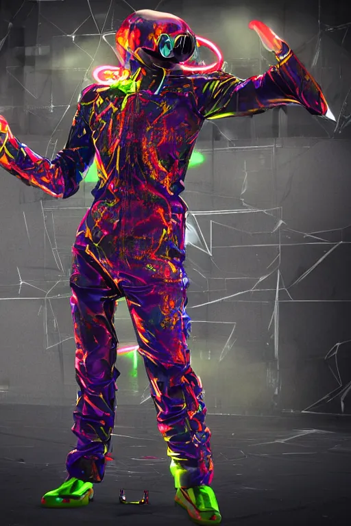 Prompt: photo of a jump suit, band merchandise, bandname is tripmachine, tourname is invasion of the tripmachines, realistic digital art, jump suit is textured with a 3 d render of a huge futuristic steampunk generator, 8 k, fluorescent colors, halluzinogenic, multicolored, exaggerated detailed, unreal engine