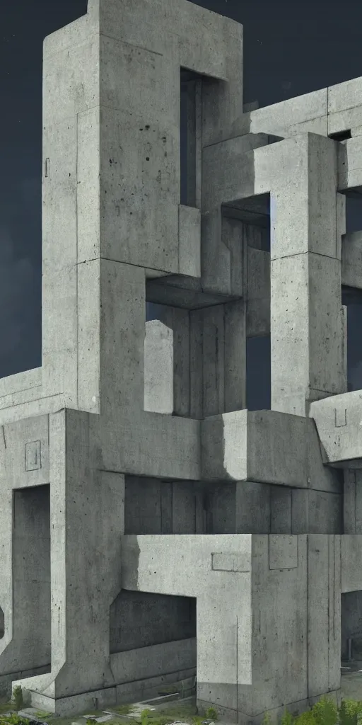 Prompt: a brutalist temple building from the halo universe