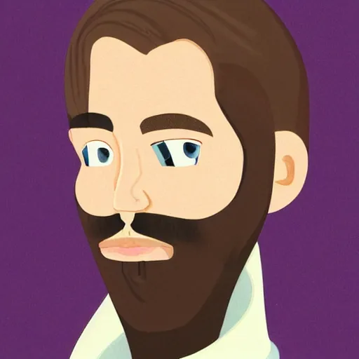 Prompt: gangly 30 year old dark blond man with dark blond hair long on top medium down the sides, blond beard, small chin, rectangular face, thin lips, English heritage, small blue eyes, middle aged, wearing a turtleneck and jacket, pale skin, narrow face, digital art, painterly, cartoon, cute, 8k, illustration, art by loish, painterly, trending on artstation, medium shot, uncropped
