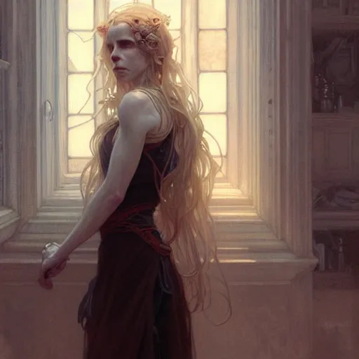 Prompt: The OA, Brit Marling, fantasy, intricate, elegant, highly detailed, digital painting, artstation, concept art, smooth, sharp focus, illustration, art by Krenz Cushart and Artem Demura and alphonse mucha