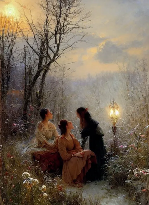 Image similar to the witch of frost by daniel ridgway knight and vladimir volegov and alexander averin and delphin enjolras and daniel f. gerhartz