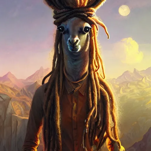 Prompt: llama with dreadlocks, industrial sci-fi, by Mandy Jurgens, Ernst Haeckel, James Jean, artstation, concept art, beautiful colors