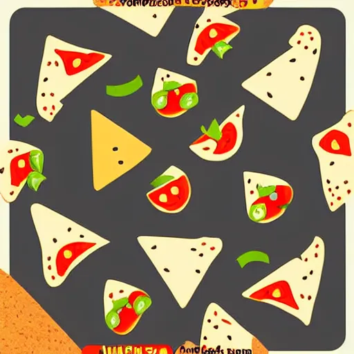Prompt: cute adobe illustration nachos with cheese and jalapeno illustrations, white background, drawing, cartoon, in the style of shyama golden