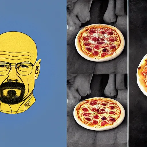 Prompt: pizza made of walter white, unreal, render, splash, award winning photograph