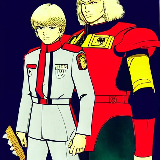 Image similar to a portrait of char aznable and garma zabi , drawn by Yoshikazu Yasuhiko, gundam, 0079, gto