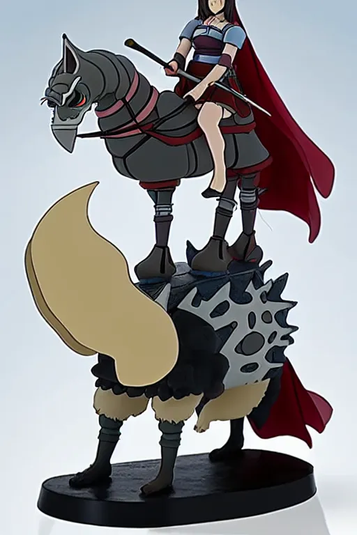 Prompt: female knight riding a weird giant cat, finely detailed features, by studio ghibli