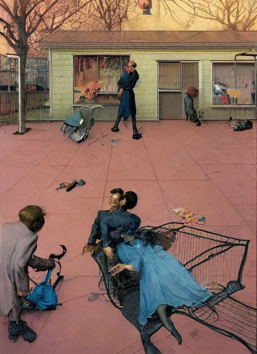 Prompt: realistic detailed image of an old dead couple on a playground by Francis Bacon, Surreal, Norman Rockwell and James Jean, Greg Hildebrandt, and Mark Brooks, triadic color scheme, By Greg Rutkowski, in the style of Francis Bacon and Syd Mead and Edward Hopper and Norman Rockwell and Beksinski, open ceiling, highly detailed, painted by Francis Bacon, painted by James Gilleard, surrealism, airbrush, Ilya Kuvshinov, WLOP, Stanley Artgerm, very coherent, art by Takato Yamamoto and James Jean