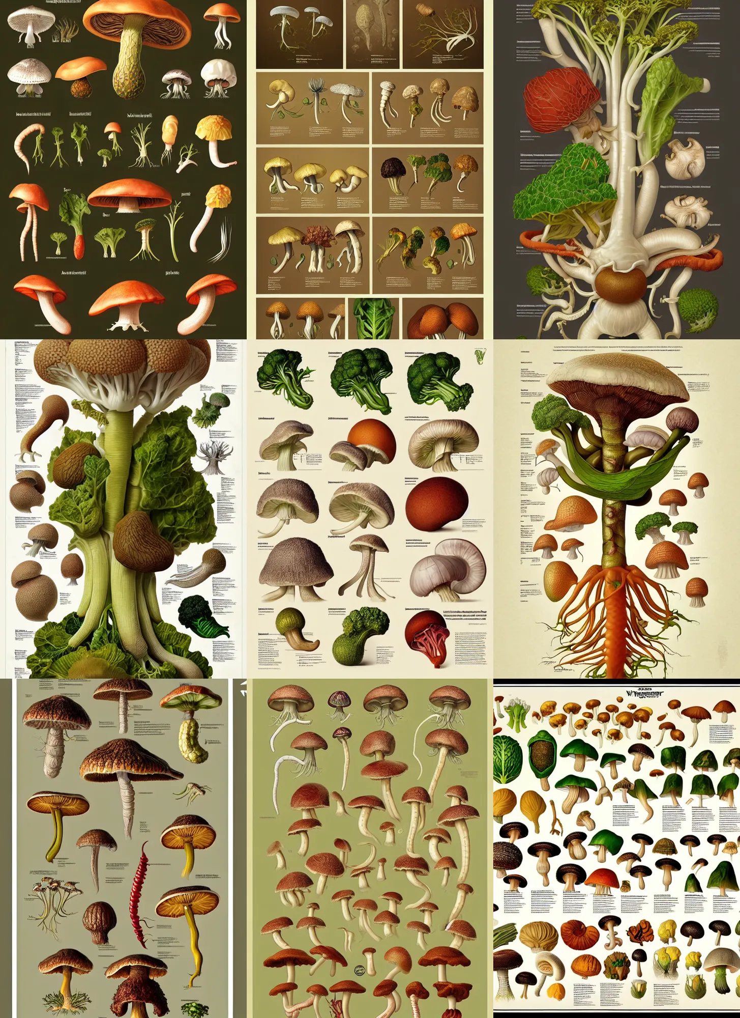 Prompt: fungus vegetable anatomy sheet on white background, action pose, intricate, highly detailed, digital painting, artstation, concept art, smooth, sharp focus, illustration, art by norman rockwell emiliano ponzi andrey remnev yoann lossel aaron jasinski, 8 k