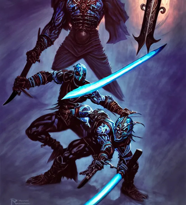 Image similar to raziel from soul reaver book cover holding the physichal sword battling against kain, with the pillars of nosgoth on the background, syd mead and mark brooks, female, feminine, futurism, intricate linework, by ruan jia