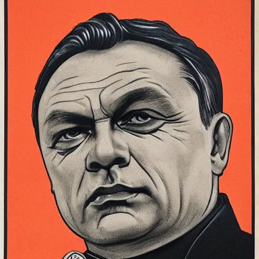 Image similar to portrait of the leader of fascist hungary, viktor orban in nazi uniform, nazi propaganda poster art 1 9 4 4, highly detailed, colored