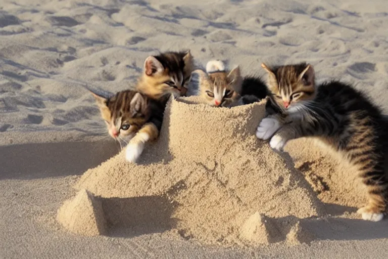 Image similar to kittens touching a sand castle