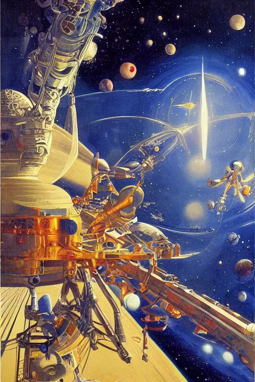 Prompt: space privateer madison beer, painted by james c. christensen and robert mccall, trending on artstation, soft illumination microscopic view abstract illusionism, in the silver hour, avant - garde