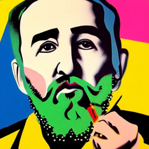 Prompt: pop art of Fidel Castro having a joint