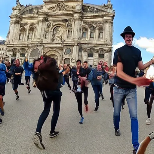 Prompt: gopro first person view running with the people of the french revolution