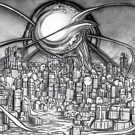 Prompt: cosmic eldritch space whale consuming a city on venus, epic surrealism, elegant, dreadful