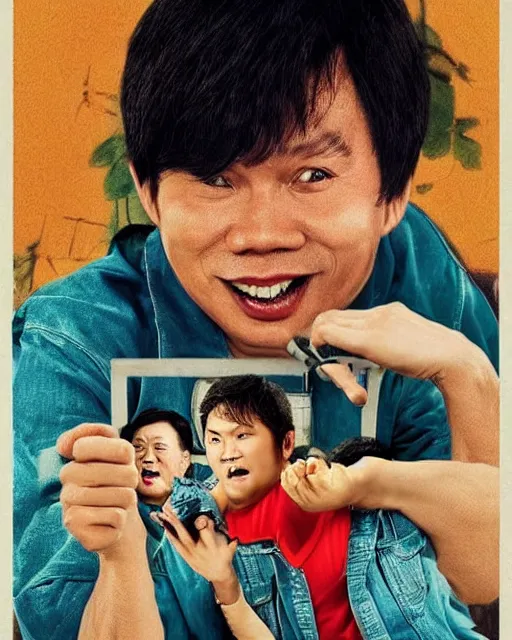 Prompt: Poster for a Vietnamese comedy movie about male pregnancy