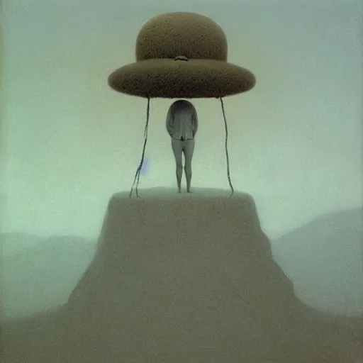 Image similar to man wearing a heavy fat stone hat high resolution, high quality, by jean - zdzislaw beksinski