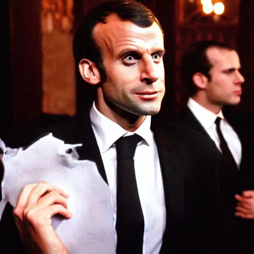 Image similar to Emmanuel Macron in the Gothic nightclub in American Psycho (1999)