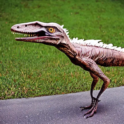 Image similar to a photograph of a velociraptor with feathers