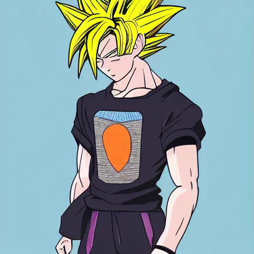 Image similar to streetwear fashion influencer character minimalistic illustration pastel colors dragon ball anime style