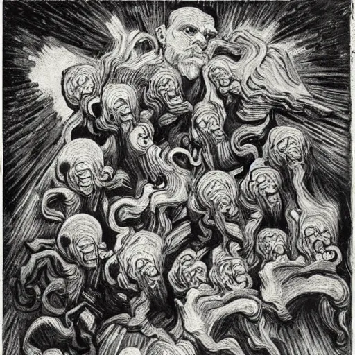 Image similar to Divine Chaos Engine by Vincent Van Gogh and M. C. Escher, symbolist, visionary