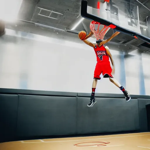 Prompt: A basketball player performing a slam dunk in the space, realistic award winning photography