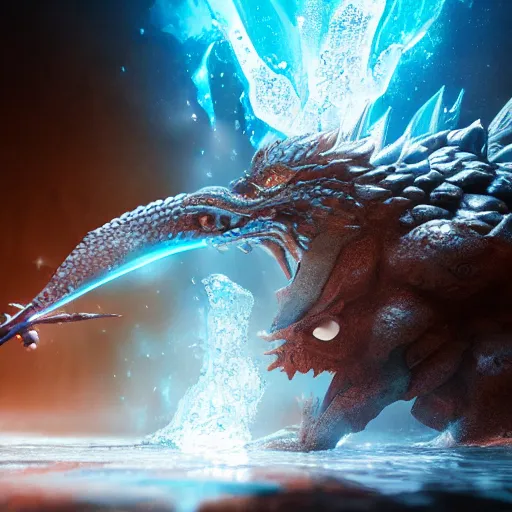 Prompt: the soul of a water dragon being released by a blue elemental sword, octane render, unreal engine, cryengine, 3D, !!!award-winning!!!