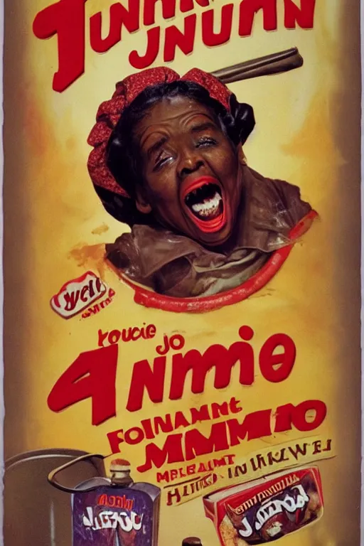 Prompt: aunt jemima covered in maple syrup horror movie cinematic