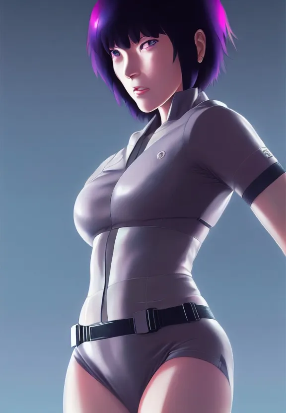 Image similar to a fullbody portrait of motoko kusanagi the major ghost in the shell : : connected to cables, under repairs, maintenance area, technicians : : by ilya kuvshinov, rossdraws, artgerm, sola digital arts, anti aliasing, raytracing : :