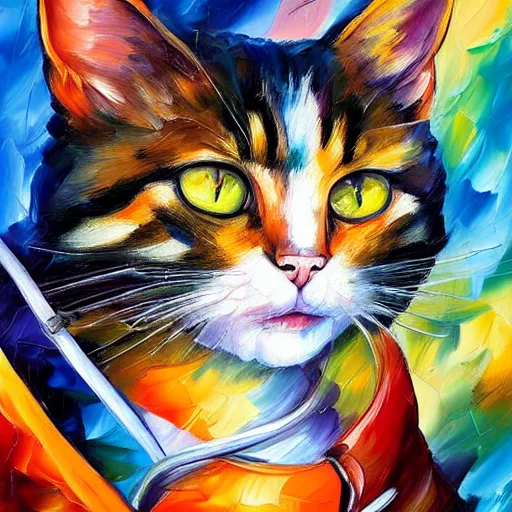 Prompt: portrait painting of a cat as an explorer by Leonid Afremov, stethoscope