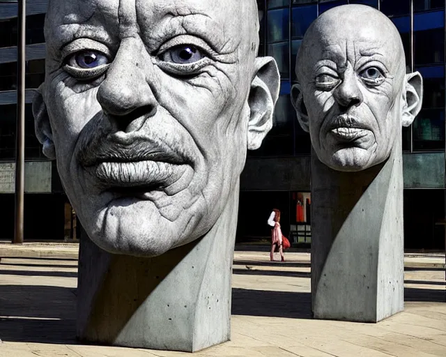 Prompt: by francis bacon, louise bourgeois, bruno catalano, mystical photography evocative. an intricate fractal concrete and chrome carved sculpture of the secret faces of god, standing in a city center.
