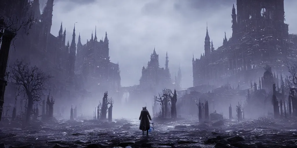 Prompt: a beautiful cinematic landscape photo in the style of Bloodborne, very detailed and sharp 8k,