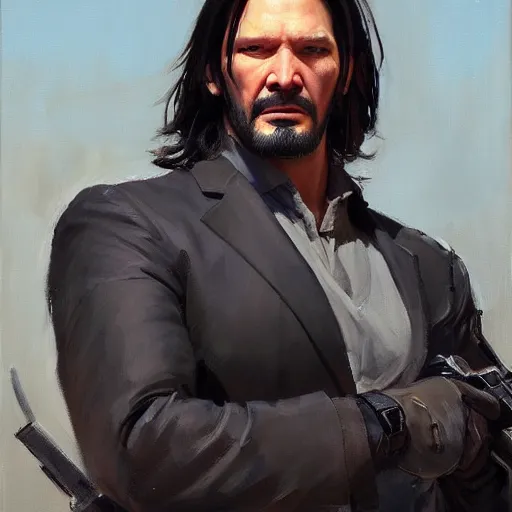 Image similar to greg manchess portrait painting of partially armored john wick as overwatch character, medium shot, asymmetrical, profile picture, organic painting, sunny day, matte painting, bold shapes, hard edges, street art, trending on artstation, by huang guangjian, gil elvgren, ruan jia, greg rutkowski, gaston bussiere