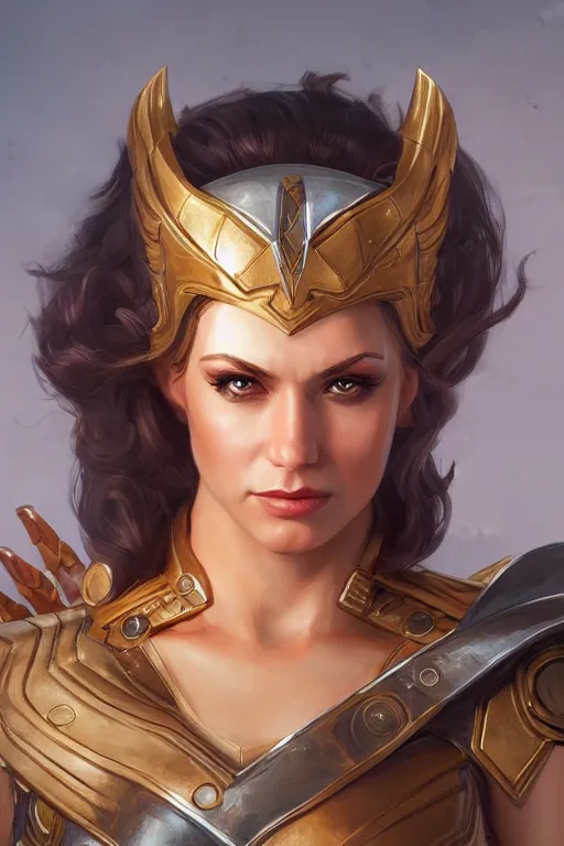 Image similar to amazon valkyrie athena, d & d, fantasy, portrait, highly detailed, headshot, digital painting, trending on artstation, concept art, sharp focus, illustration, art by artgerm and greg rutkowski and magali villeneuve