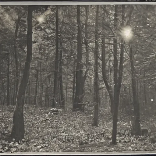 Prompt: A vintage photograph of a creepy and scary alien sight in the woods at night, macabre W- 768