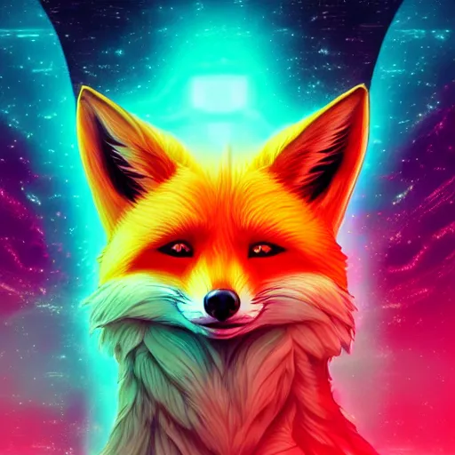 Prompt: digital fox, retrowave palette, highly detailed, anatomically correct vulpine, synth space, synth feel, fluffy face, ear floof, flowing fur, super realism, accurate animal imagery, 4 k digital art