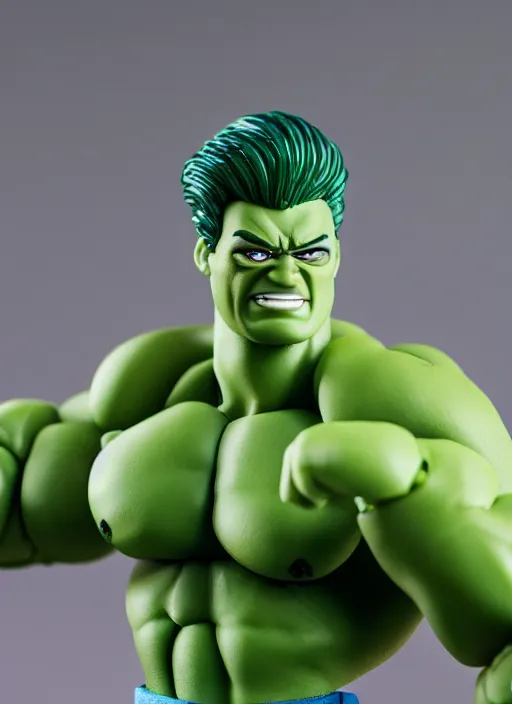 Image similar to barbie hulk, highly detailed doll, high quality plastic, toy photography