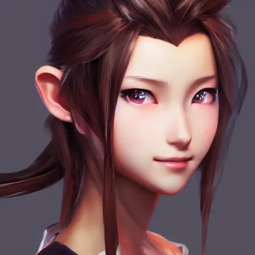 Image similar to head and shoulders of aerith ff7 by wlop, rossdraws, mingchen shen, bangkuart, sakimichan, yan gisuka, jeongseok lee, artstation, 4k